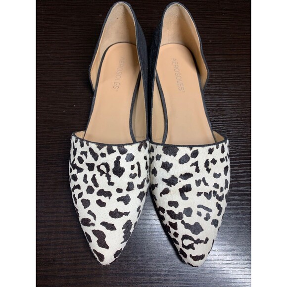 Aerosoles Flats Womens Size 10 Black White Animal Print Calf Hair Pointed Toe - Picture 1 of 10